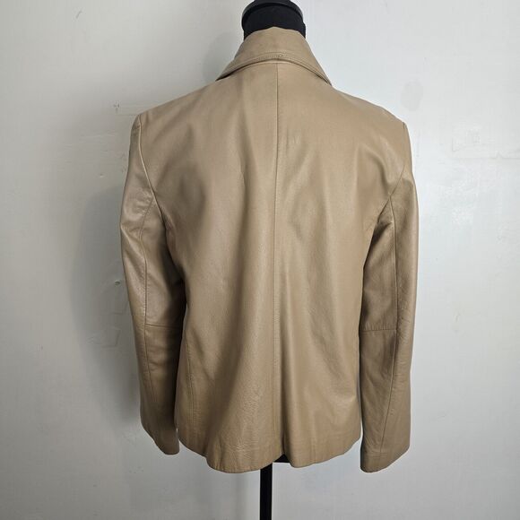 Colebrook & Co Leather Jacket Women Medium Button Up Tan Neutral Beige - Picture 4 of 12